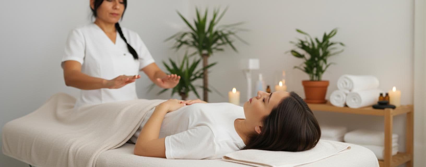image of a woman laying on a massage table having reiki therapy
